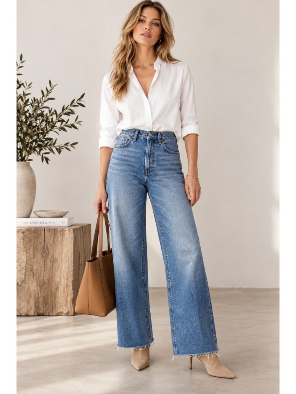 PAIGE Anessa 31" Wide Leg Jeans Women's 27 Archives Blue Raw Hem High Rise